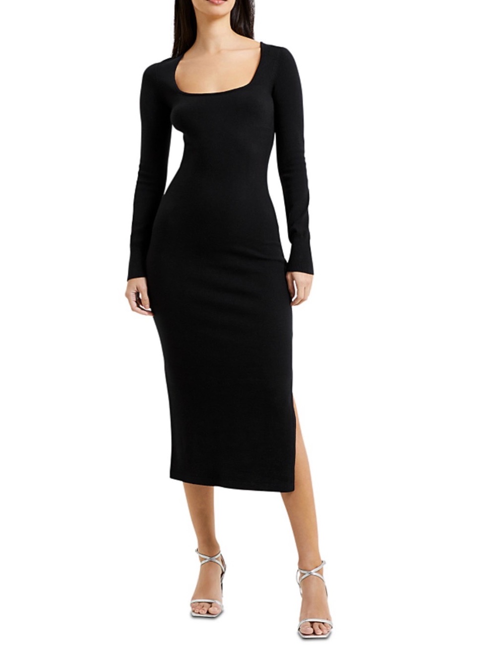 French Connection Black Long-Sleeve Scoop Neck Midi Dress